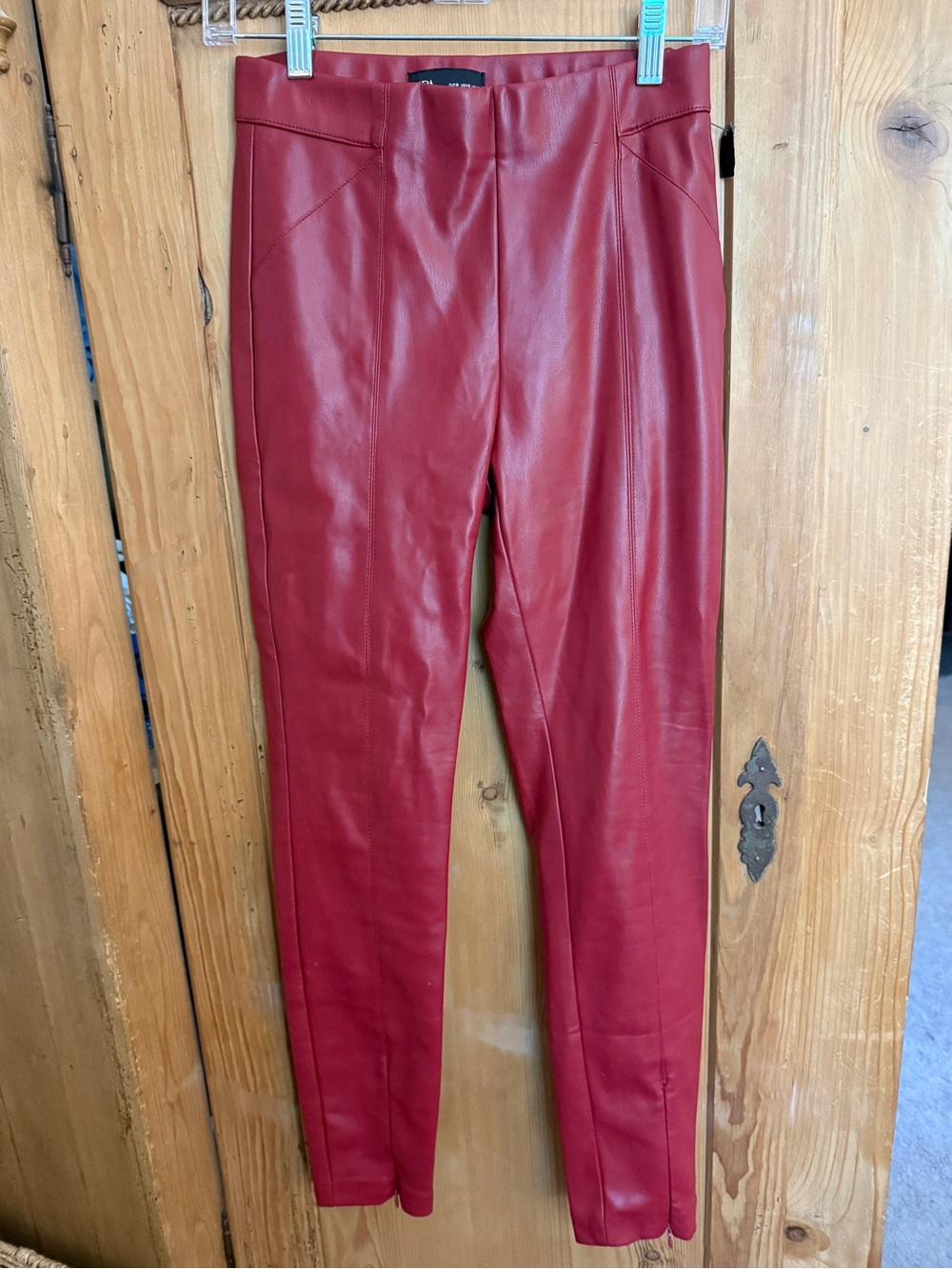 Zara Red Faux Leather Skinny Pants